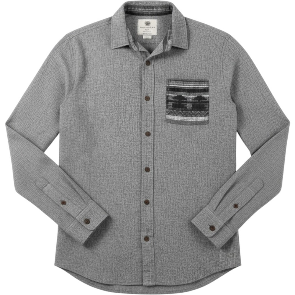 On The Byas Mens L Grey Button Down Shirt Long Sleeve Patterned Aztec Pocket